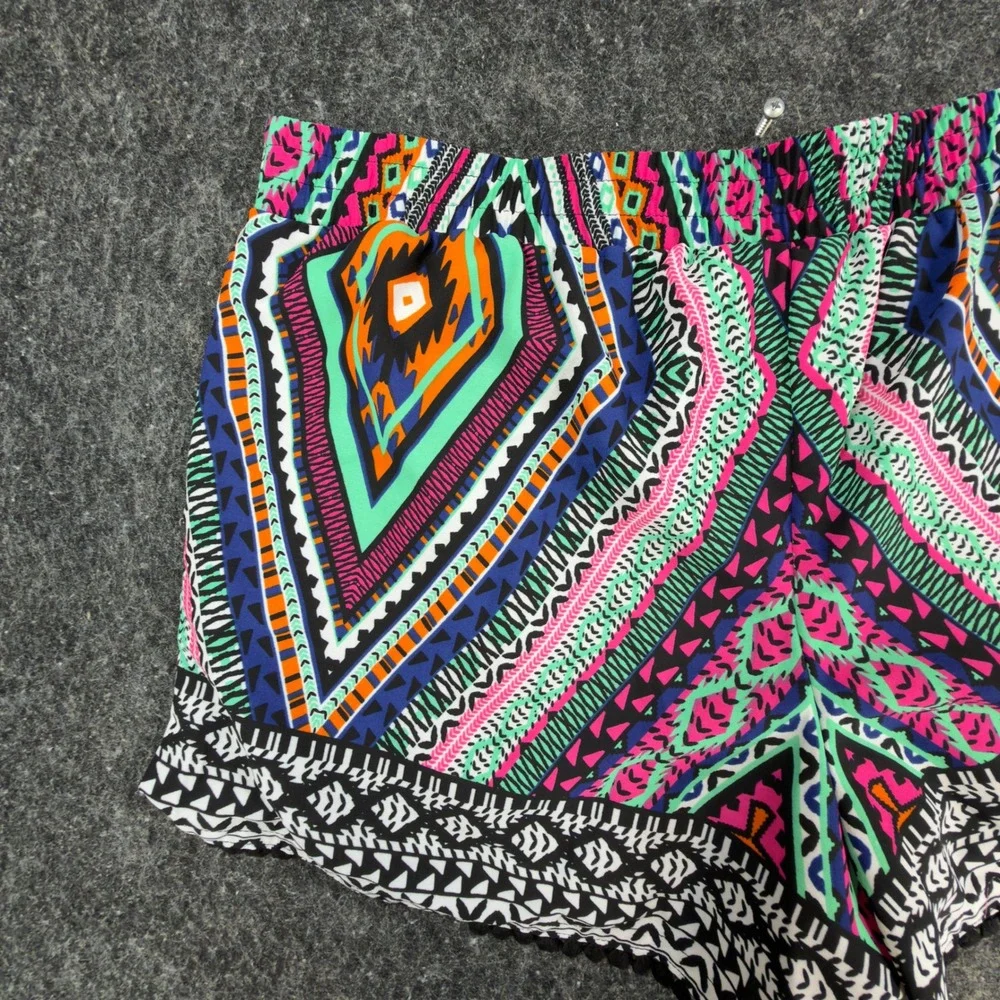 My Michelle Tribal Shorts NWT Womens L Multicolor Lace Up Pom Pom Hem